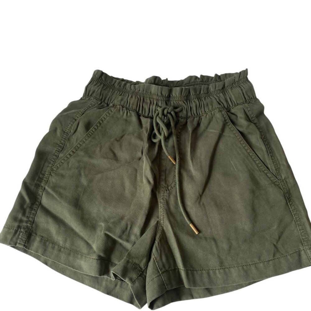 Loft Women XS Olive Green Drawstring Elastic Waist PaperBag Shorts Pocket‎ Beach